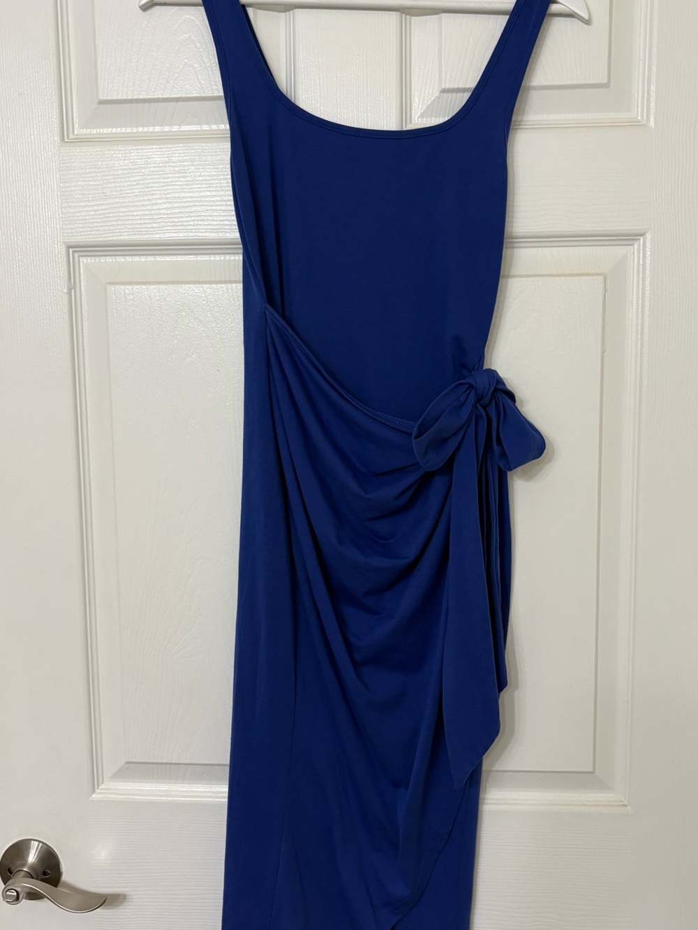 Small - Sleeveless Royal Blue Draped Tie-Waist Dress